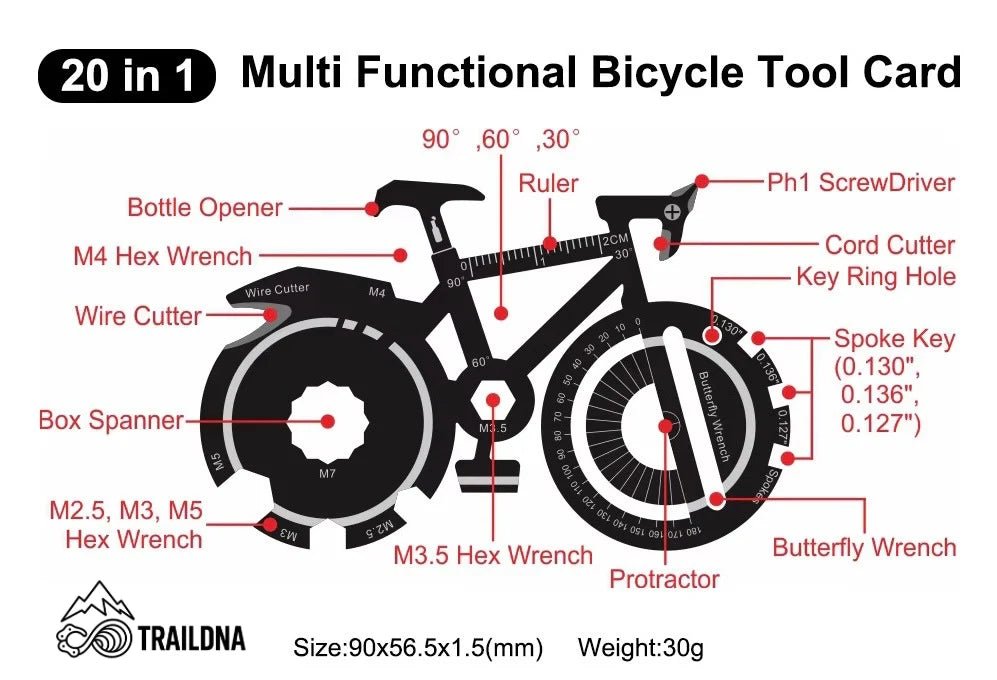 TrailDNA 20 - in - 1 Bike Multi - Tool + Woven Keyring - TrailDNA - Mtb